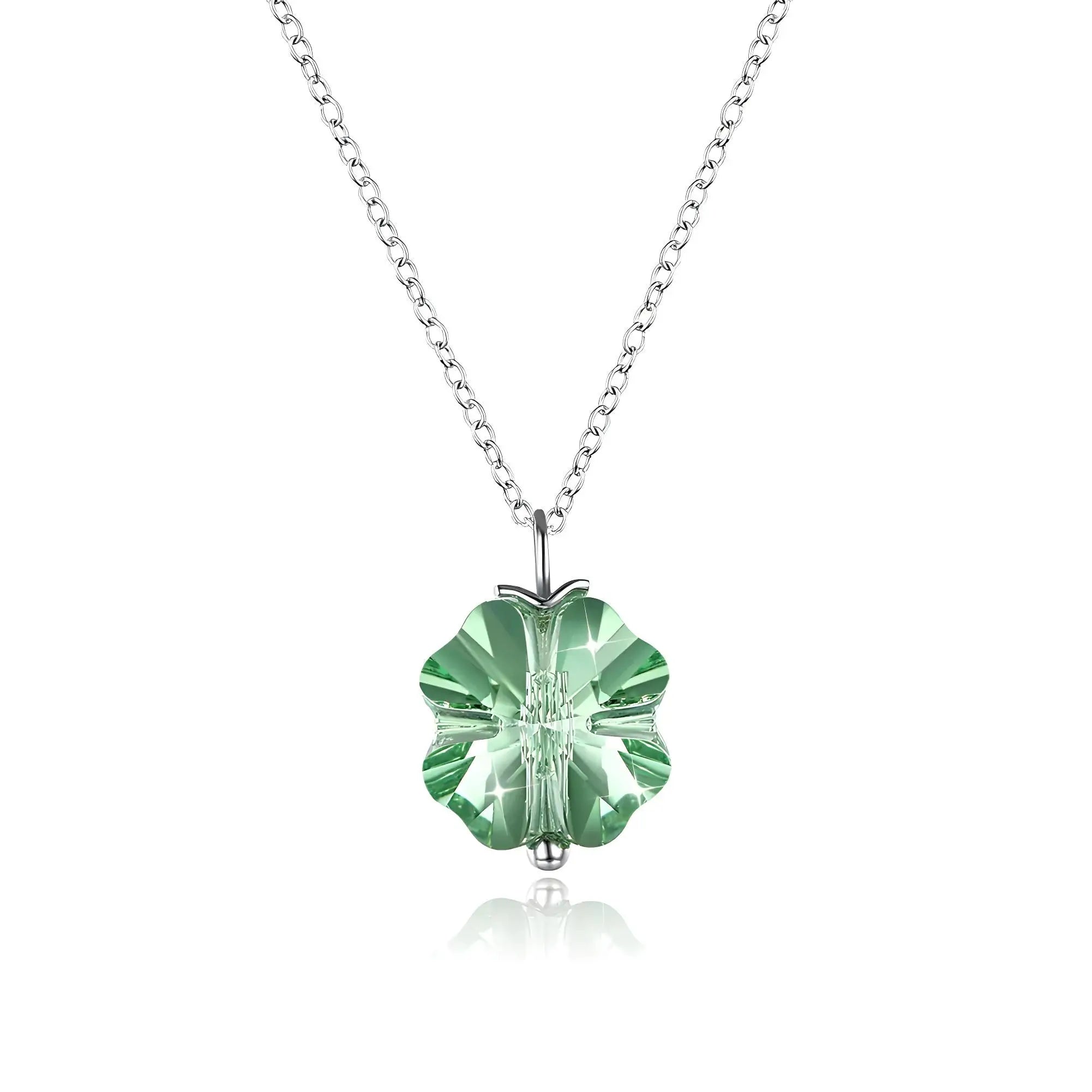 Emerald Clover Swarovski Crystal Necklace in 925 Sterling Silver with adjustable ball chain