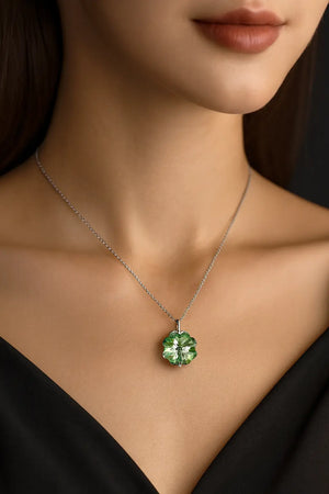 Emerald Clover Swarovski Crystal Necklace in 925 Sterling Silver with adjustable ball chain