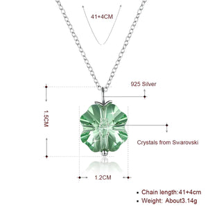 Emerald Clover Swarovski Crystal Necklace in 925 Sterling Silver with adjustable ball chain