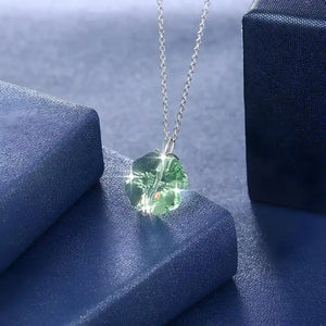 Emerald Clover Swarovski Crystal Necklace in 925 Sterling Silver with adjustable ball chain