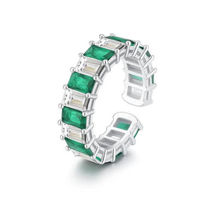 Emerald Radiance – 925 Silver Square Diamond Ring - Jewellar