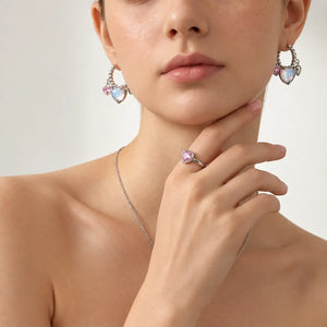 Etincelle Heart Hoop Earrings - White Gold Plated