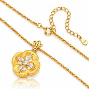 Fiore Brushed Flower Zirconia Necklace - 18K Gold-Plated 925 Sterling Silver