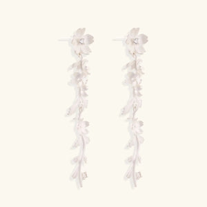 Pair of floral earrings on a white background