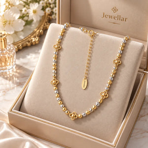 Florelle Adjustable Two Tone Beaded Clover Necklace - Gold-Plated 925 Sterling Silver
