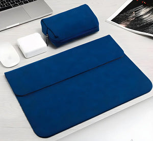 FrostGuard frosted PU leather laptop sleeve with magnetic flap and microfiber lining—slim protective case for 13, 14, and 15.6 inch laptops.