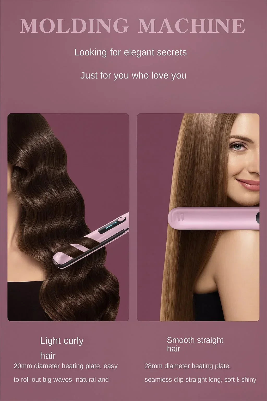 Wireless 2-in-1 hair straightener and curler – GlamWave Pro with ceramic plates and adjustable temperature settings.
