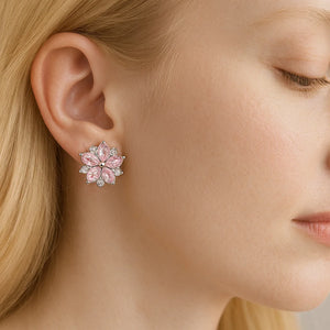 Hanami Bloom 925 sterling silver cherry blossom stud earrings with zircon accents – elegant jewelry by Jewellar