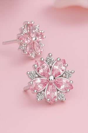 Hanami Bloom 925 sterling silver cherry blossom stud earrings with zircon accents – elegant jewelry by Jewellar