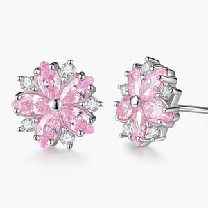 Hanami Bloom 925 sterling silver cherry blossom stud earrings with zircon accents – elegant jewelry by Jewellar