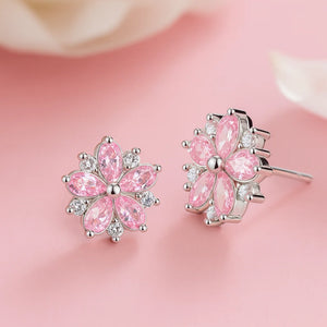 Hanami Bloom 925 sterling silver cherry blossom stud earrings with zircon accents – elegant jewelry by Jewellar