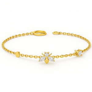 HoneyLuxe S925 silver bee bracelet with CZ rhinestones, adjustable, in Gold or White Gold tone.
