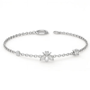 “HoneyLuxe S925 silver bee bracelet with CZ rhinestones, adjustable, in Gold or White Gold tone.”