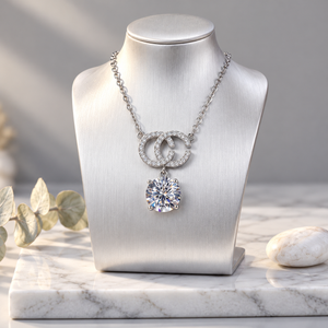 Cerelle Double C Moissanite Drop Necklace - 925 Sterling Silver Jewellar