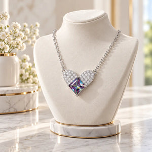Irielle Adjustable Rainbow Moissanite Heart Necklace - 925 Sterling Silver