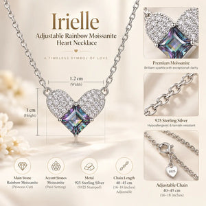 Irielle Adjustable Rainbow Moissanite Heart Necklace - 925 Sterling Silver