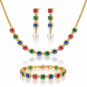Jewel Royalty Multicolor Zirconia Jewelry Set - 14K Gold Plated