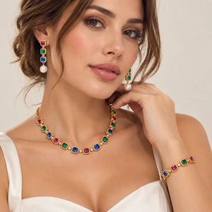 Jewel Royalty Multicolor Zirconia Jewelry Set - 14K Gold Plated
