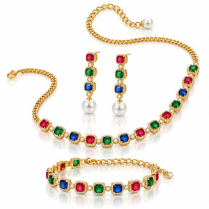 Jewel Royalty Multicolor Zirconia Jewelry Set - 14K Gold Plated