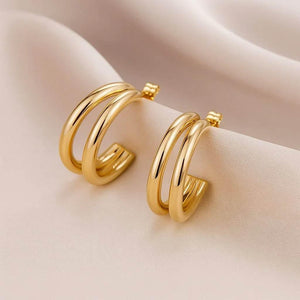 Luma Duo – 14K Gold Double-Layer Titanium Steel Studs - Jewellar