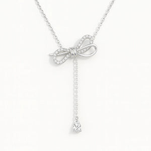 Lumine S925 sterling silver bow necklace with CZ accents, adjustable 39 cm + 4 cm extender in Silver or Rose Gold.