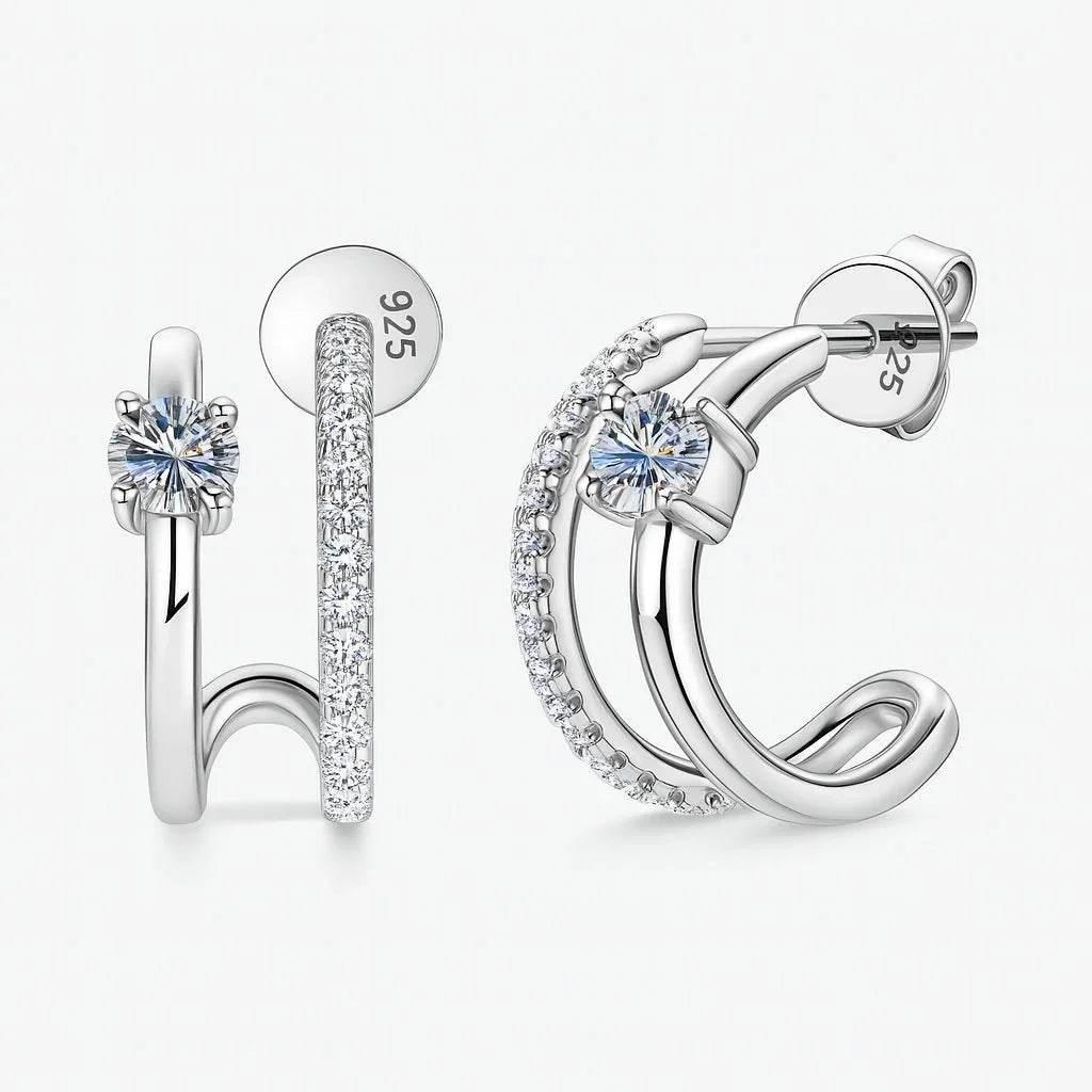 Luna Gleam – 925 Silver Double Ring Tassel Earrings - Jewellar