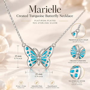 Marielle Created Turquoise Butterfly Necklace - Platinum-Plated 925 Sterling Silver