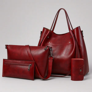 4-piece PU leather tote bag set with handbag, crossbody, clutch, and card holder – Marivelle Set by Jewellar