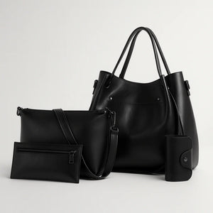 4-piece PU leather tote bag set with handbag, crossbody, clutch, and card holder – Marivelle Set by Jewellar