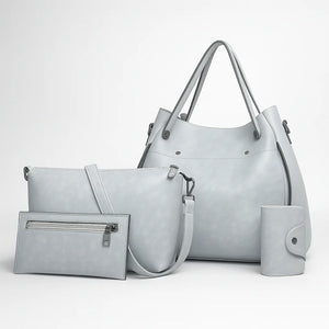 4-piece PU leather tote bag set with handbag, crossbody, clutch, and card holder – Marivelle Set by Jewellar