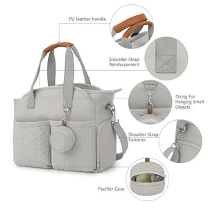 Max Space Mommy Travel Bag in polyester with large capacity and multiple compartments, available in Light Blue, Deep Blue, Light Grey, and Pink.