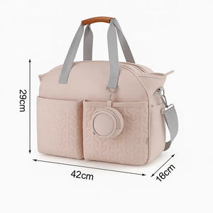 Max Space Mommy Travel Bag in polyester with large capacity and multiple compartments, available in Light Blue, Deep Blue, Light Grey, and Pink.