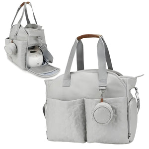 Max Space Mommy Travel Bag in polyester with large capacity and multiple compartments, available in Light Blue, Deep Blue, Light Grey, and Pink.