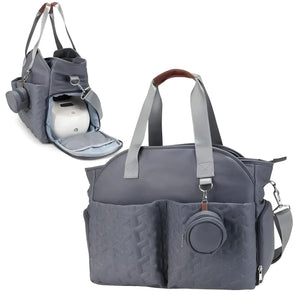 Max Space Mommy Travel Bag in polyester with large capacity and multiple compartments, available in Light Blue, Deep Blue, Light Grey, and Pink.