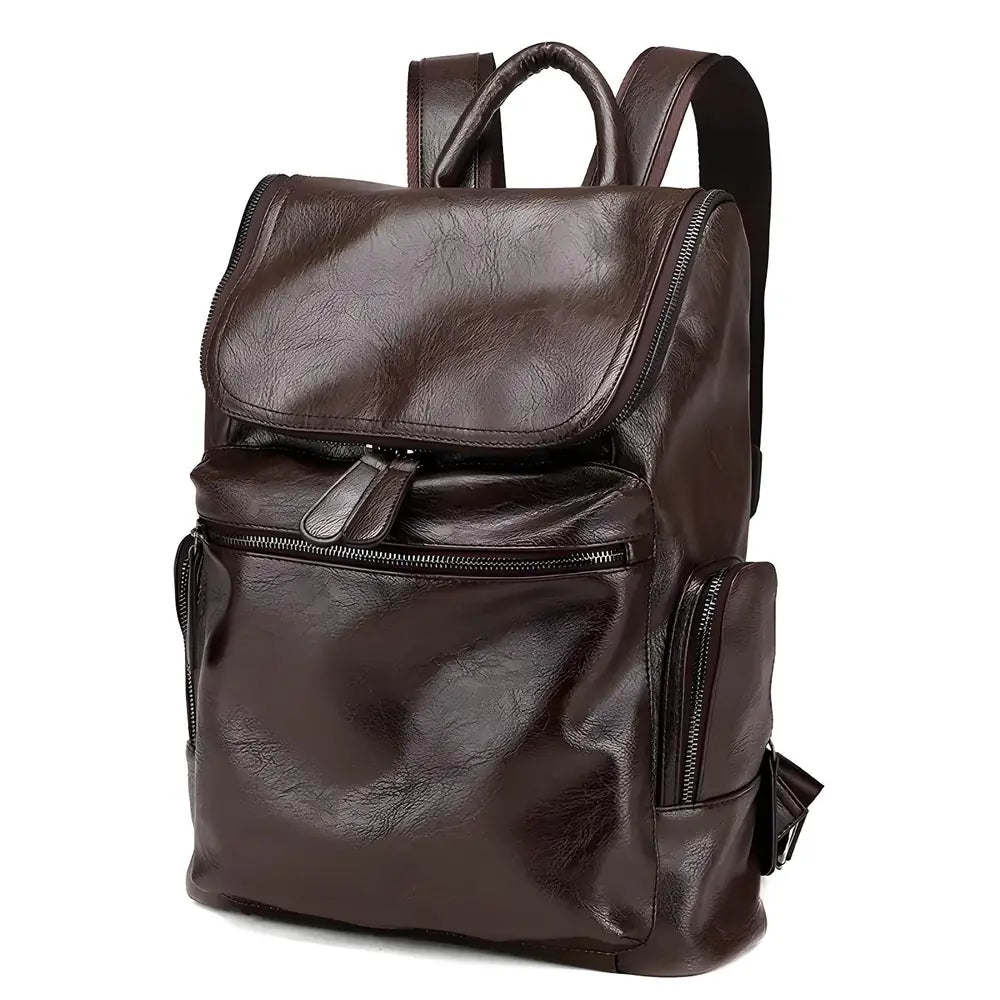 MetroCraft unisex PU leather laptop backpack in Black or Brown, minimalist design, 12×35×40 cm, lightweight 0.8 kg.