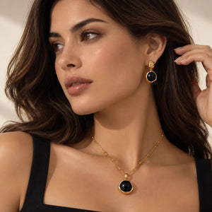 Midnight Agate Circle Necklace - 925 Sterling Silver