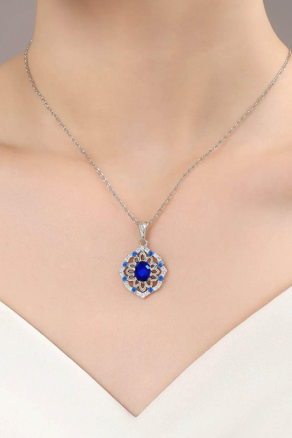 Midnight Bloom – 925 Silver Sapphire Flower Pendant - Jewellar