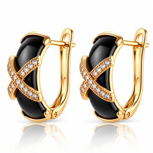 Nerina Black Ceramic X Zircon Earrings - 18K Gold Plated
