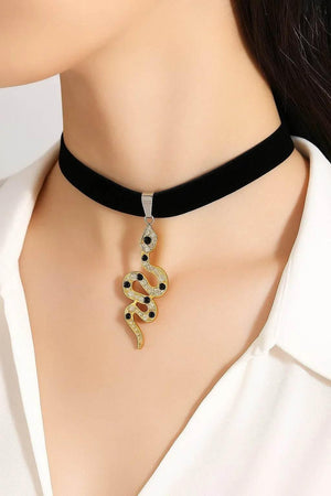 Nocturne Serpent – Velvet Gothic Snake Choker - Jewellar