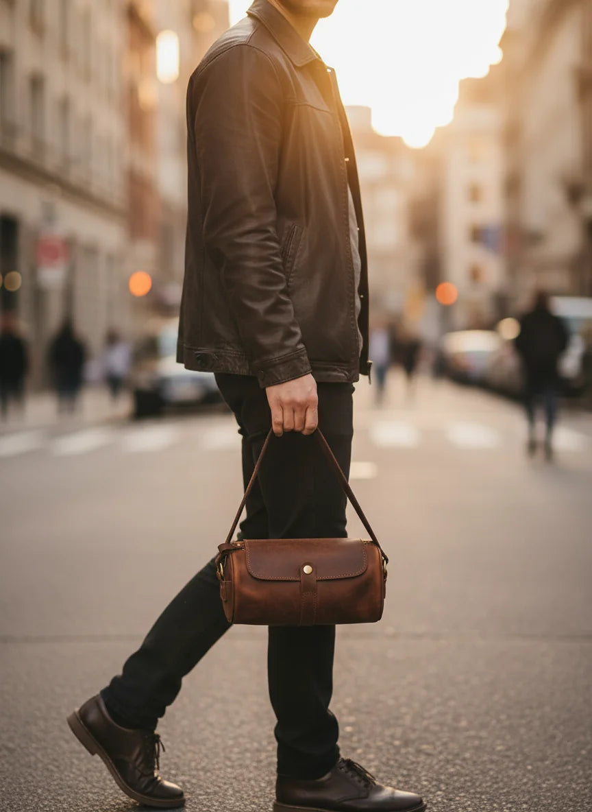 Orion – Men’s sleek genuine leather crossbody postman bag in structured design.