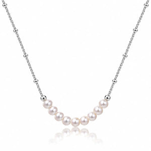 Pearl Crescent Satellite Necklace - Rhodium-Plated 925 Sterling Silver