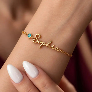 Personalized Cursive Name & Birthstone Bracelet Jewellar