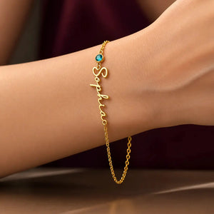 Personalized Cursive Name & Birthstone Bracelet Jewellar
