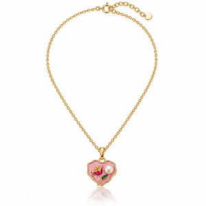 Rose & Pearl Enamel Heart Necklace - 18K Gold Plated