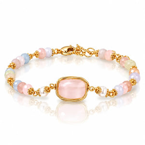 Roselle Pastel Rose Quartz Pearl Adjustable Bracelet - 18K Gold Plated