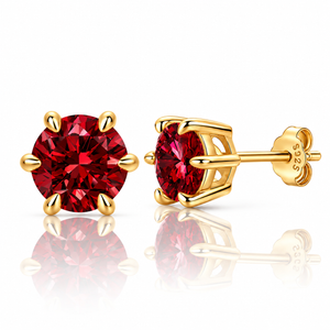 Rovelle Red Moissanite Solitaire Stud Earrings - Gold-Plated 925 Sterling Silver Jewellar