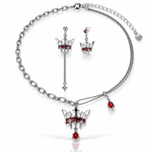 Royal Scarlet Crown Jewelry Set - Silver Tone