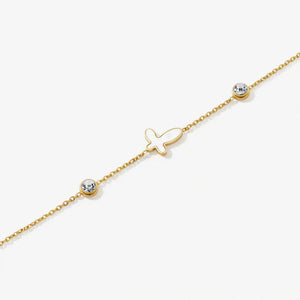 Gold bracelet with a dove design on a white background