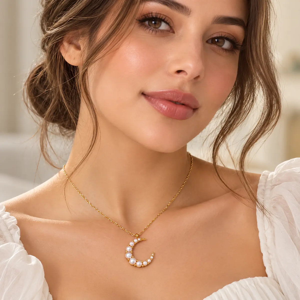 Selene Shell Pearl Crescent Necklace - 18K Gold Plated