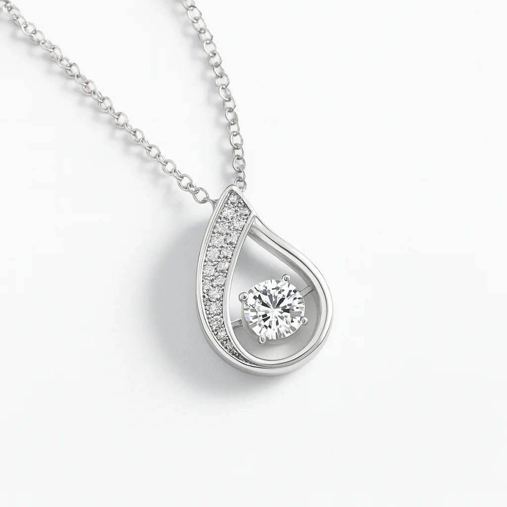 Serenova S925 silver smart pendant necklace with dancing sparkle, CZ inlay, adjustable 21–50 cm chain—heart, droplet, U-shape, and cross styles.